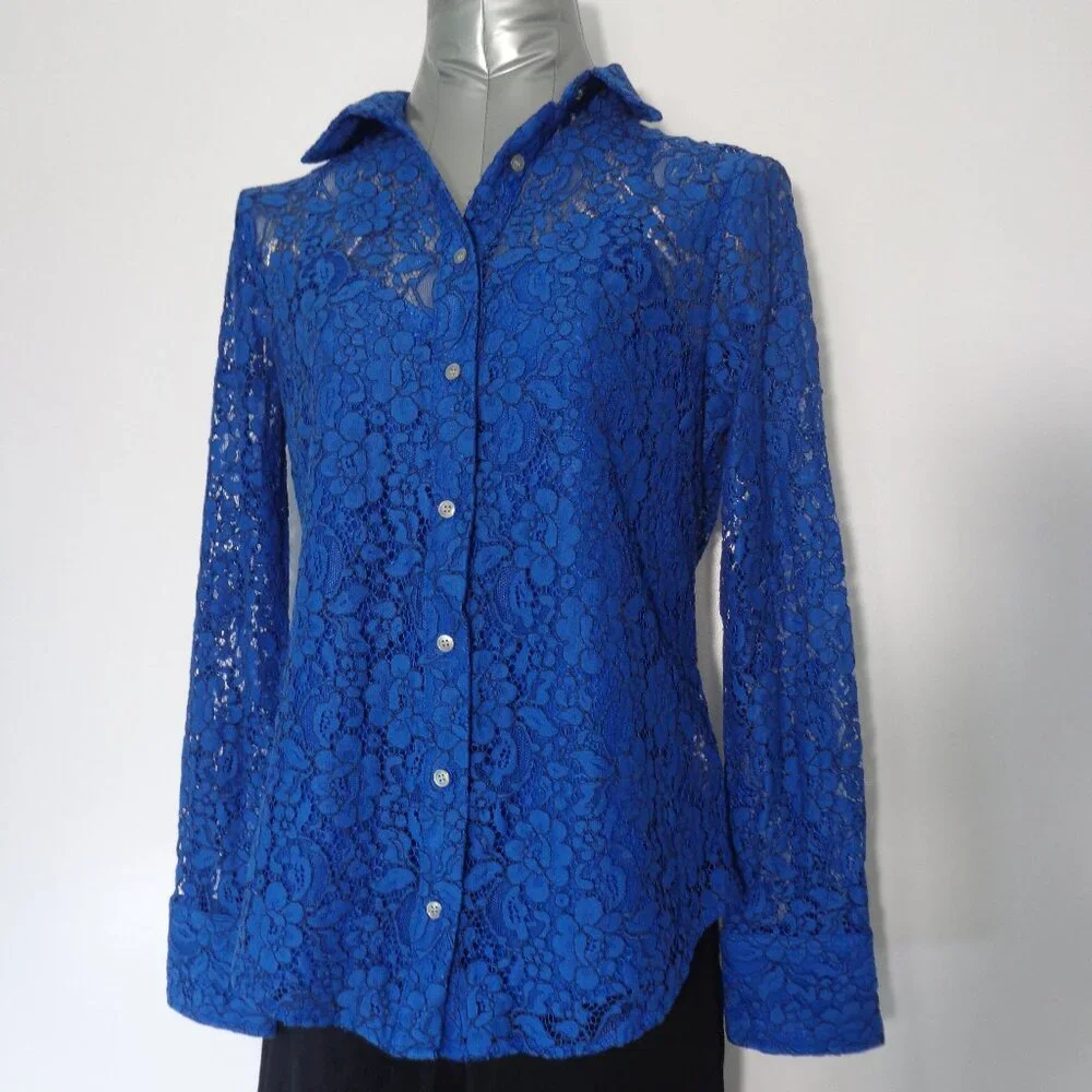 J.‎ Crew Women's Button Up Blue Lace Long Sleeves' Shirt & Tank Top Set Size 6